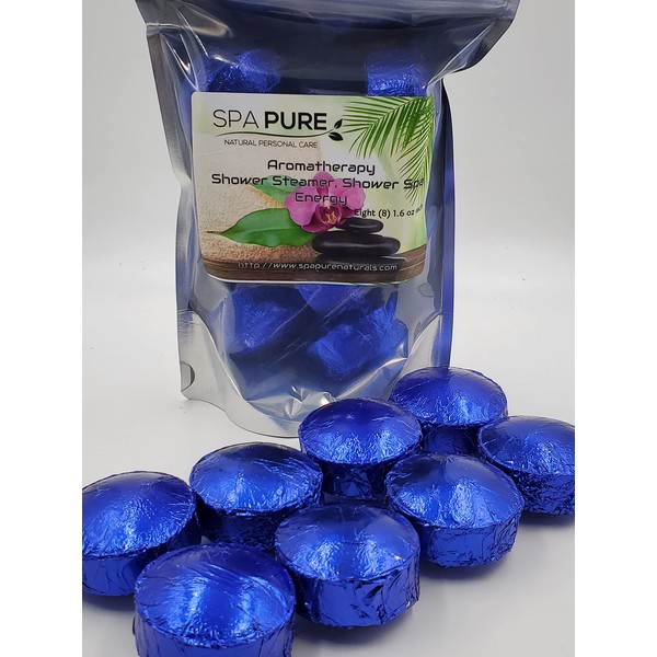 Spa Pure Energy Aromatherapy Shower: Tablets/Steamers/Bombs Made With 100% Natural/Organic Essential Oils - Transform Your Shower - Transform Your Mood (8 Pack) Count of 1