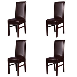 FLYPARTY Stretch Solid Pu Leather Waterproof Dining Chair Cover Slipcover Removable Washable Short Dining Chair Cover Protector Seat Solid Slipcovers for Hotel,Dining Room,Wedding (Brown, 4)