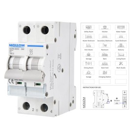 MOLLOM DC 2 Pole Miniature Circuit Breaker,400V 60A, C60 Scene Visualization Custom MCB Thermal Magnetic Trip, 6KA Breaking Capacity DC Disconnect Switch for Solar PV System