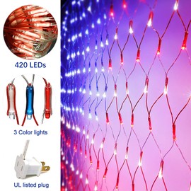 (New) FUNIAO American Flag Lights, 420 LED USA Flag Net Lights, Outdoor Waterproof Patriotic Lights Hanging Ornaments for Memorial Day, 4th of July, Flag Day, Presidential Election, Christmas