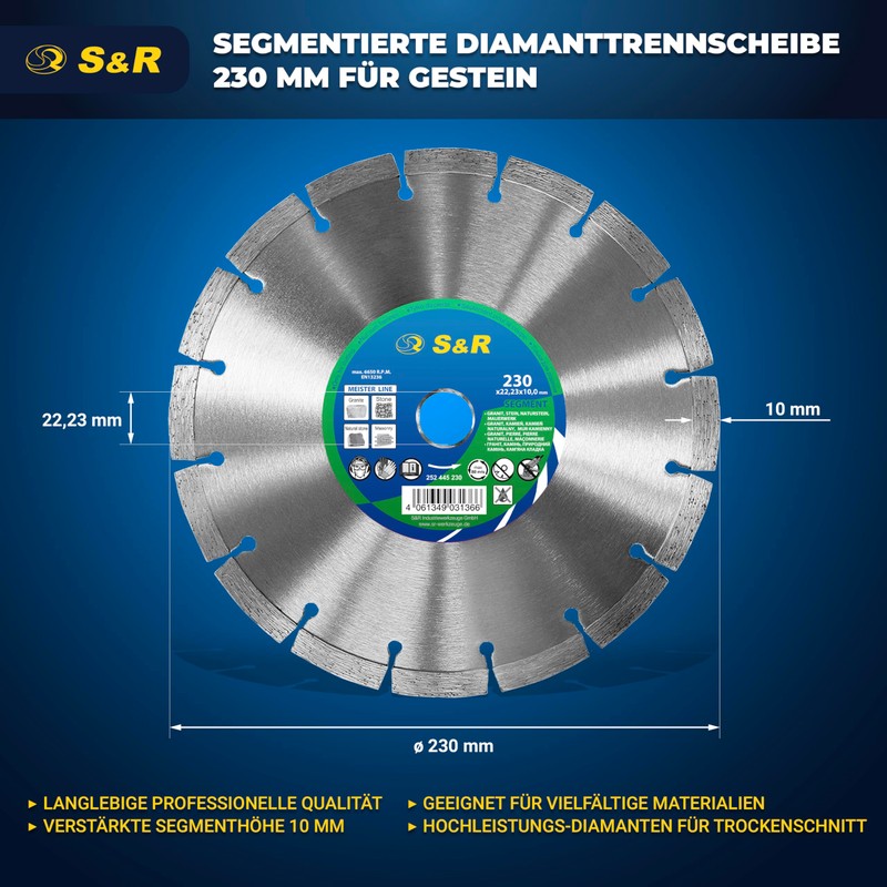 S&R Diamond Cutting Disc, 125 mm / 230 mm, Laser-Welded,