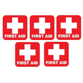 First Aid Vinyl Decal Stickers – Pack of 5, 2-Inch Wide, Weather-Resistant Emergency Stickers for Laptops, Toolboxes, Helmets, and More