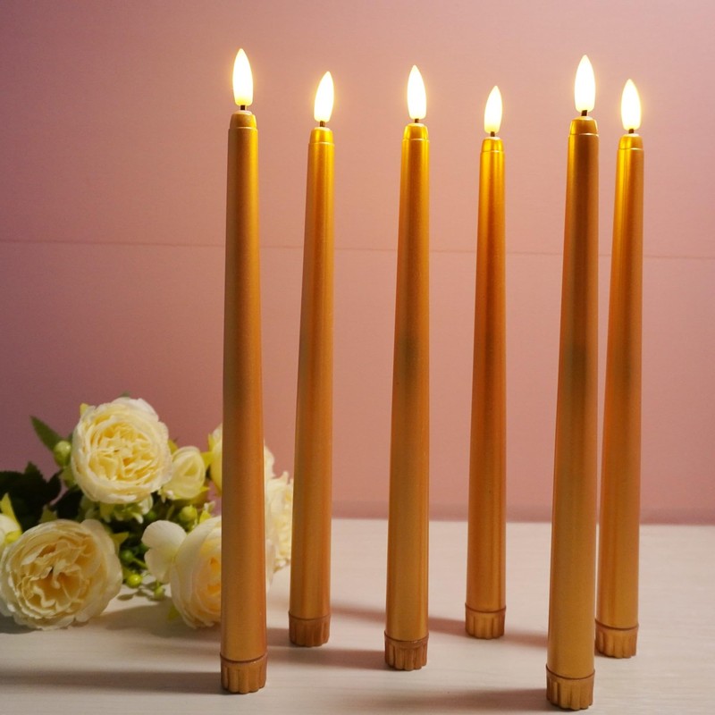 Ni-JASW Gold Flameless Taper Candles with Remote, Flickering LED Candlesticks