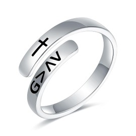 STROLLGIRL 925 Sterling Silver Faith over Fear Ring Faith Religious Jewelry Quote Ring Friend Daughter Gifts (god is greater than the highs and lows)