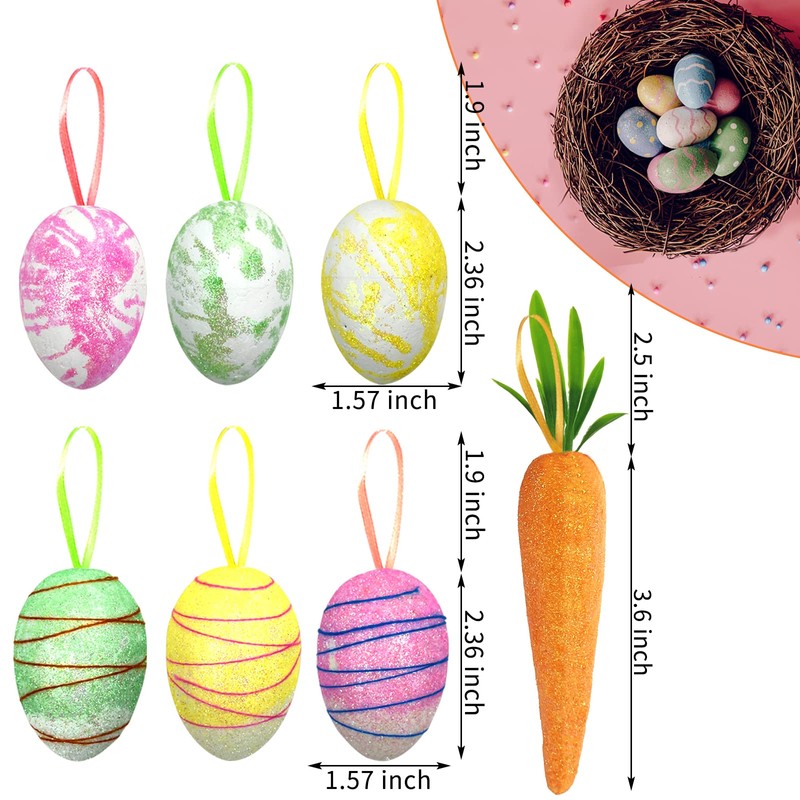 25 PCS Easter Egg Carrot Hanging Ornaments With Green Grass