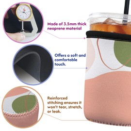 Reusable Insulated Neoprene Iced Coffee Sleeve with Handle, Coffee Cup Holder for Hot & Cold Drinks, Universal Fit 16–32oz Cups, Bottles & Tumblers - Pastel Flowers L
