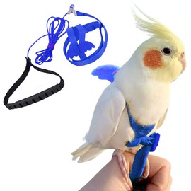 FORZENA Birds Adjustable Harness and Leash, Parrot Outdoor Flying Training Traction Rope Straps with Cute Wing for Small Animal Birds, Parrots, Pigeons, Lizard, Turtles (XL,Blue)