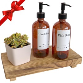 YELLOW LOTUS Dish Soap Tray for Kitchen Counter - 11 inch Wooden Riser Display Stands, Small Wood Pedestal Stand for Bathroom Sink, Decorative Raised Footed Tray, Neutral Bathroom Decor, Brown