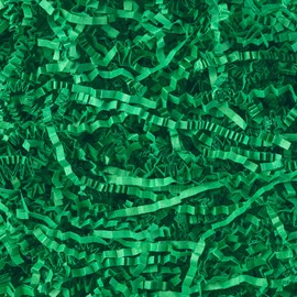 Gloreyan 1/2LB Crinkle Cut Paper Shred, Christmas Green Raffia Paper Shred Filler Grass for Christmas Easter Gift Wrapping Basket Filling Birthdays Weddings Party Supply