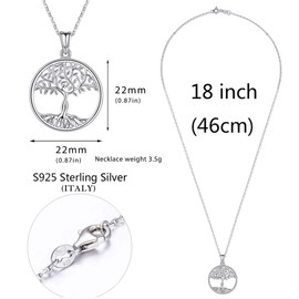 Tree of Life Pendant Necklace, Sterling Silver, Jewellery for Women, Tree Charm Pendant with 46 cm Chain & Fine Jewellery Box, Simple Jewellery Necklace, Gift for Teenage Girls, Women, Silver, A Tree of Life