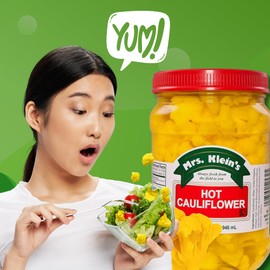 Mrs Kleins Cauliflower Bites | Hot & Spicy cauliflower florets | Unique salad toppings | Low Carb Snack | Vegan snack | Kosher, Keto Friendly & Gluten Free | Spicy Pickled Vegetables Made with Natural Ingredients | Made in the USA