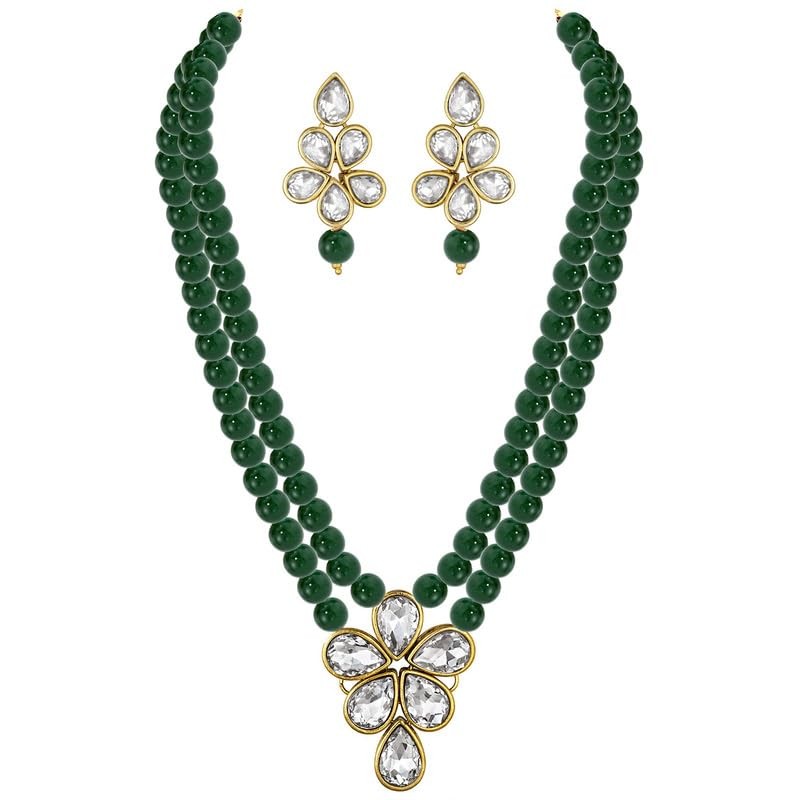 Aheli Crystal Pearl Long Collar con pendientes de caída Conjunto