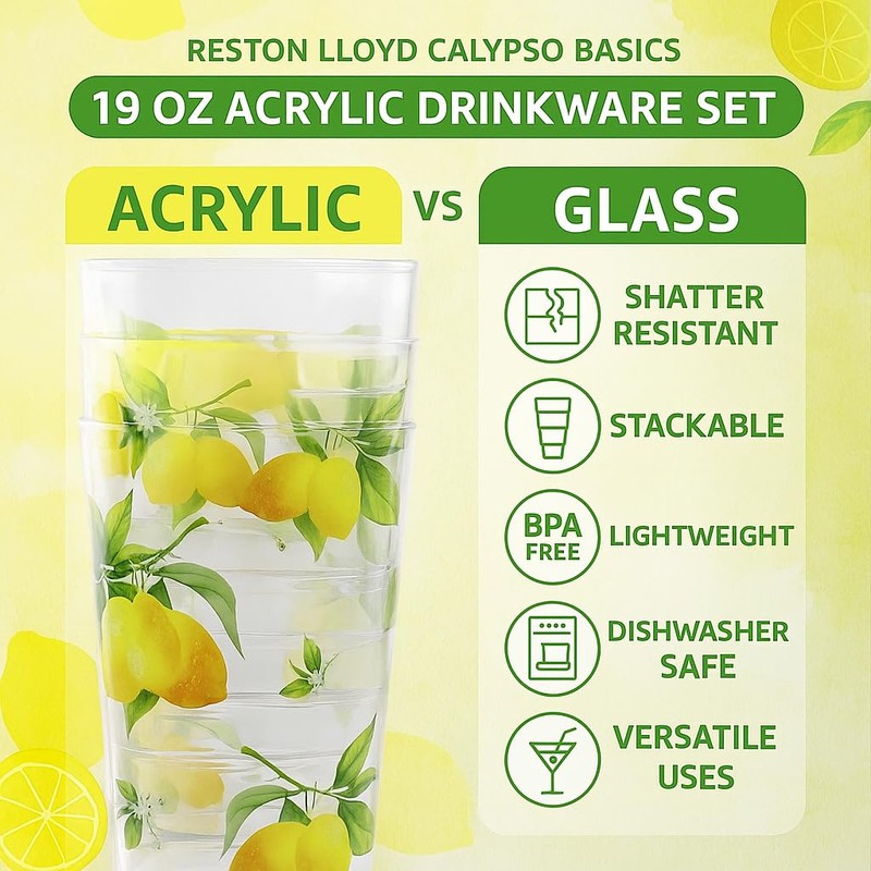 Reston Lloyd Calypso Basics Fresh Lemons 19 oz Acrylic Drinkware