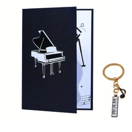 Piano Birthday Card 3D Pop Up Piano Birthday Card and Keyring Bundle for Music Lovers