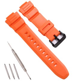 RCNZWQB Resin Replacement Watch Band for Casio MCW-100H WS-220 HDD-S100 Men's Rubber Strap Waterproof 16mm Casual Wristband(Orange)