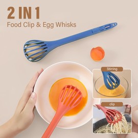 2Pcs Multifunctional Egg Beater, 2-in-1 Food Clip & Egg Whisk, Bread Whisk & Fouet Cuisine Kitchen Tool, Handheld Blender for Eggs and Bread for Kitchen Baking Tool