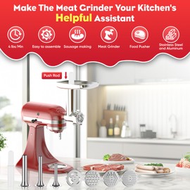TPGSING Meat Grinder Attachment for Kitchenaid Stand Mixers, Easy to Clean Meat Grinder for KitchenAid, Includes 4 Grinding Plates, 3 Sausage Stuffer Tubes, 2 Grinding Blades