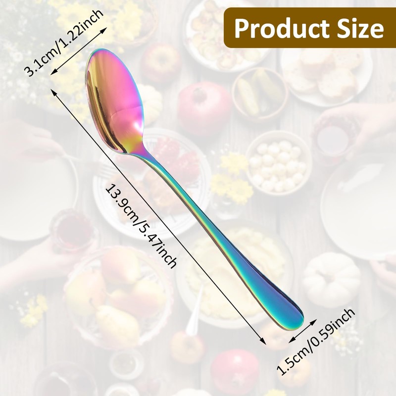 HJZHII Pack of 6 Stainless Steel Teaspoons, Rainbow, 14 cm