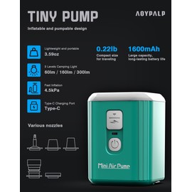 Aoypalp Mini Air Pump for Inflatables with 1600mAh Battery USB Rechargeable, Portable Air Mattress Pump to Inflate Deflate for Pool Floats, Air Bed, Air Mattress Swimming Ring, Vacuum Bags,Green
