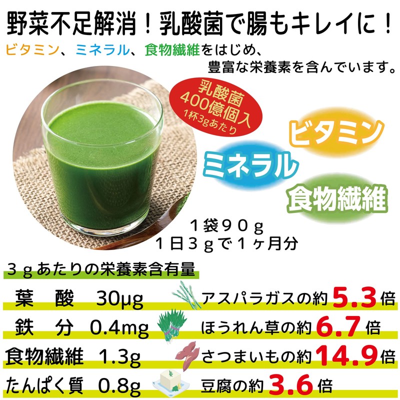 ソーキ 乳酸菌入りニュージーランドの大麦若葉 90g 青汁 有機JAS 食物繊維 葉酸