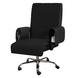 H.VERSAILTEX Water-Resistant Office Chair Protector – Universal High-Back Cover with Non-Slip Buckles, Fits Executive,Gaming Chair and Desk Chairs (Black/Grey, Washable)