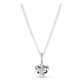 Collar De Corazón Con Estrellas Y Luna + Kit De Regalo Plateado