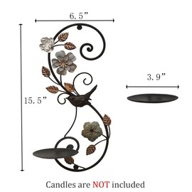 Birminwind Farmhouse Wall Candle Sconces Set of 2 - Distressed Candle Holder Wall Mounted for Pillar - Vintage Metal Decor with Flower Leaves for Hallway Fireplace Bedroom Living Room