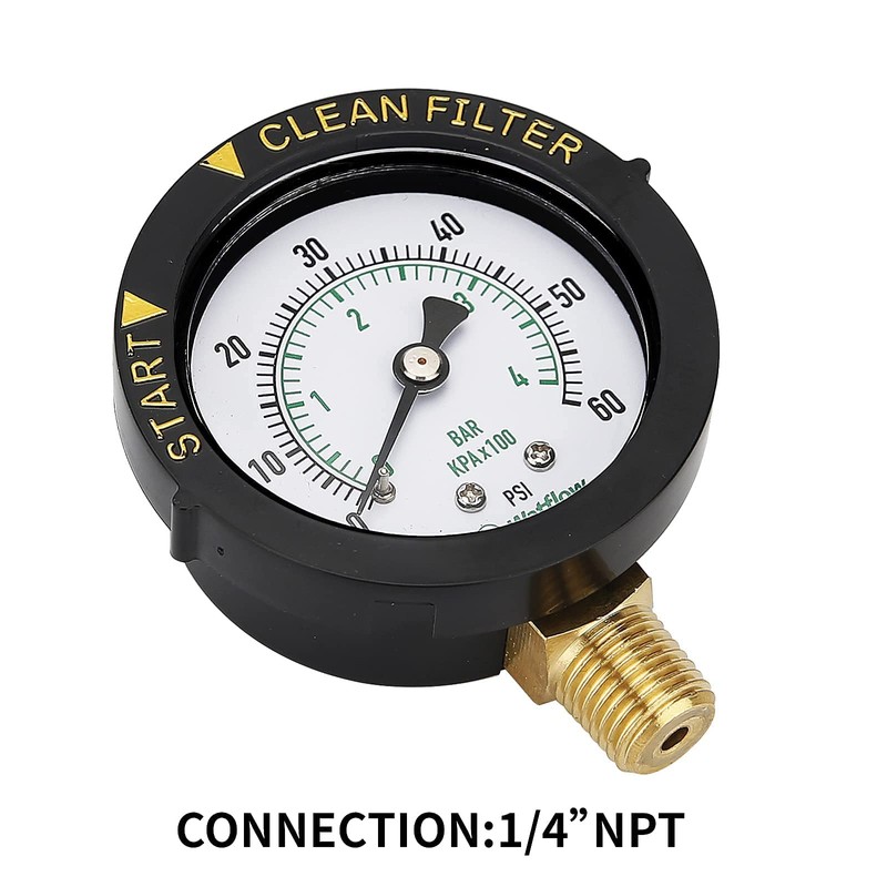 Watflow 2" Start and Clean Filter Pressure Gauge, Water Pressure