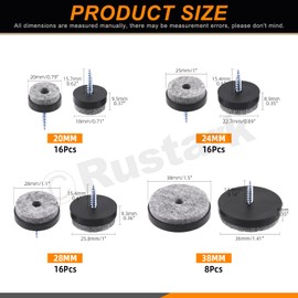Rustark 56Pcs 4Size Black Screw-on Felt Pad Kit Round Felt Pad Slider Floor Protector with Matching Strong Screws, Non Slip Furniture Felt Chair Pads for Wooden Cutting Board Cabinet Tables Chair