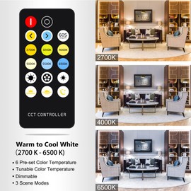 CCT COB LED Strip Lights Tunable White, 16.4ft Dimmable 2700K-6500K 24V Tunable White LED Strip Lights Set, High Density led Strips CRI 90+ UL-Listed Power Supply,for Bedroom Kitchen Home DIY Lighting