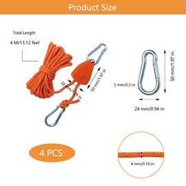 4 Stück 4M Seilratsche Sonnensegel Reflektierend Abspannseile Seil mit Haken Seilspanner, Abspannseil mit Verstellbarer Seil Ratsche, Einstellbare Nylon Schnurspanner für Sonnensegel, Wäscheleine
