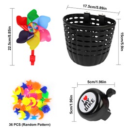 Oumers Kids Bike Basket Set, Children's Bike Decoration Accessories with Wheel Spoke Beads Plastic Bicycle Basket Bicycle Bell Bicycle Windmill