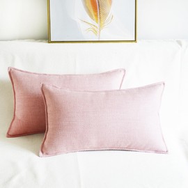 Lutanky Linen Cushion Covers Pack of 2 Elegant Rectangle Throw Pillow Cases for Sofa Bedroom Home Decoration with Invisible Zipper Pink (30 x 50 cm, 2 Pieces)