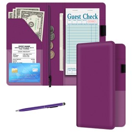 BVYA Server Book for Waitress, 5x9 Inch Server Book with Zipper Pocket, Solid Candy Sweet Leather Server Wallet Organizer Fit Waitress Apron