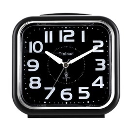 Tinload 5.5" Large Analog Alarm Clock Silent Non Ticking, Gentle Wake, Beep Sounds, Increasing Volume, Battery Operated Snooze and Manual Light, Easy Set, Black (Best for Elder)