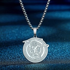 Chereda Vintage Greek Mythology Zeus Pendant Necklace For Men 316L Stainless Steel Greek Myths Sky Thunder God Men Necklace Jewelry, Stainless Steel, No Gemstone