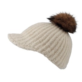 WITHMOONS Women Ribbed Visor Knit Pom Beanie Hat Winter Warm Cap SLQ1252 (Ivory)