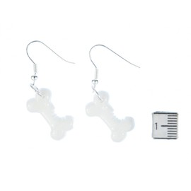 Miniblings Bone Earrings Skeleton Dog Stone Age White with Bite - Handmade Fashion Jewellery I Earrings Silver Plated, Plastic, No Gemstone