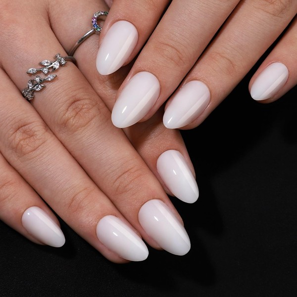 Short Press On Nails Almond White False Nails Soft Gel