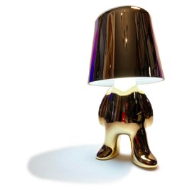 Mazeology Cute Gold Standing Little Man Thinker Cordless Creative Table Lamp, Rechargeable Battery LED 3W, USB Charger 3 Touch Levels Brightness Dimmable Desktop Light