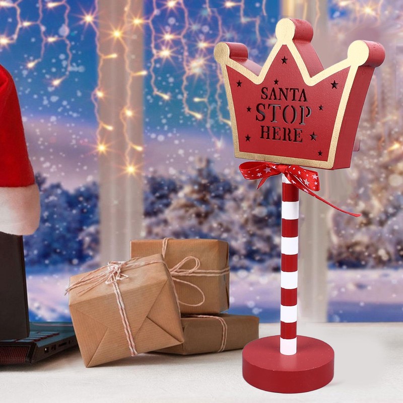 Christmas Stop Here Decor Metal Solid Wood LED Delicate Santa