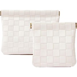 Easyplum 2PCS Leather Pocket Cosmetic Bag for Purse,Coin Purse Lipstick Cosmetic Accessories Organizer, Travel Kit Storage Pouch,Waterproof Portable No Zipper Self-closing Small Makeup Pouch for Women