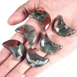 Nupuyai Nupuyai 4pcs Moon Shape Africa Bloodstone Crystal Palm Pocket Worry Stone Set, Polished Reiki Stone for Chakra Healing Jewellery Making Home Decor