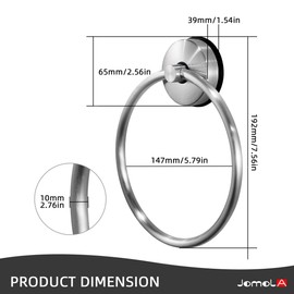 JOMOLA Bathroom Towel Ring Suction Cup Towel Holder Stainless Steel Round Towel Rail No Drilling with Suction Cup Wall Mounted Bath Towel Holder for Kitchen Bathroom Silver Pack of 2