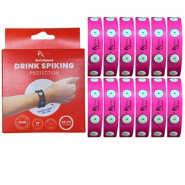 Drink Check Wristband Roofie Test by Xantus | Spiked Drink Wristband Tester Detects GHB Within 10 Seconds Test Your Drink | Spiking Protection Detector Made in USA | (12 Pink Wristbands | 48 Tests)