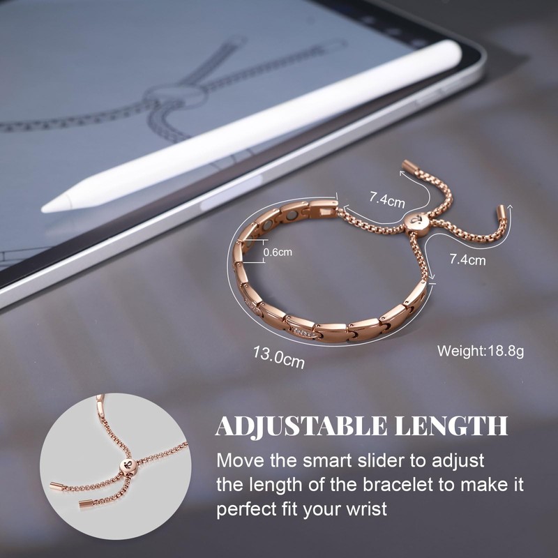 RainSo Magnetic Bracelet for Women Stainless Steel with Crystal Design