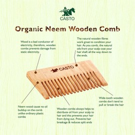 Hair Comb - Natural Wood with Anti-Static & No Snag Handmade Organic Neem Comb with Fine Tooth for Head Hair, Moustaches, Beard (WideToothS)