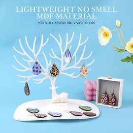 HTVRONT Sublimation Wood Earring Blanks Bulk - 50 Pcs with Blue Protective Film - Unfinished MDF Teardrop Earrings for Sublimation Printing with Template, Weeder, Hooks, Jump Rings