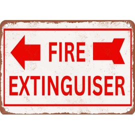METAL SIGN - Fire Extinguisher Left Arrow - Vintage Rusty Look