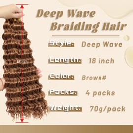 Eerya Long Curly Braiding Hair 18 Inch 4 Packs Ocean Wave Crochet Hair for Black Women Deep Wave Braiding Hair for Boho Braids（18 inch, #30）